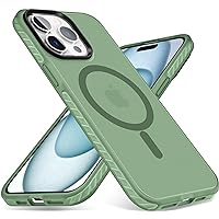 Magnetic Case for iPhone 15 Pro Max [MIL-Grade Drop Tested & Compatible with MagSafe] Translucent Matte Back Slim Shockproof Phone Cover (Green)
