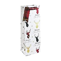 Clairefontaine cfX-31286-4 Christmas Paper Bag, Stag Tartan, Bottle Size 5.0 x 8.0 x 3.5 inches (12.7 x 20.3 x 9 cm), With Mini Tag, Foil Stamped