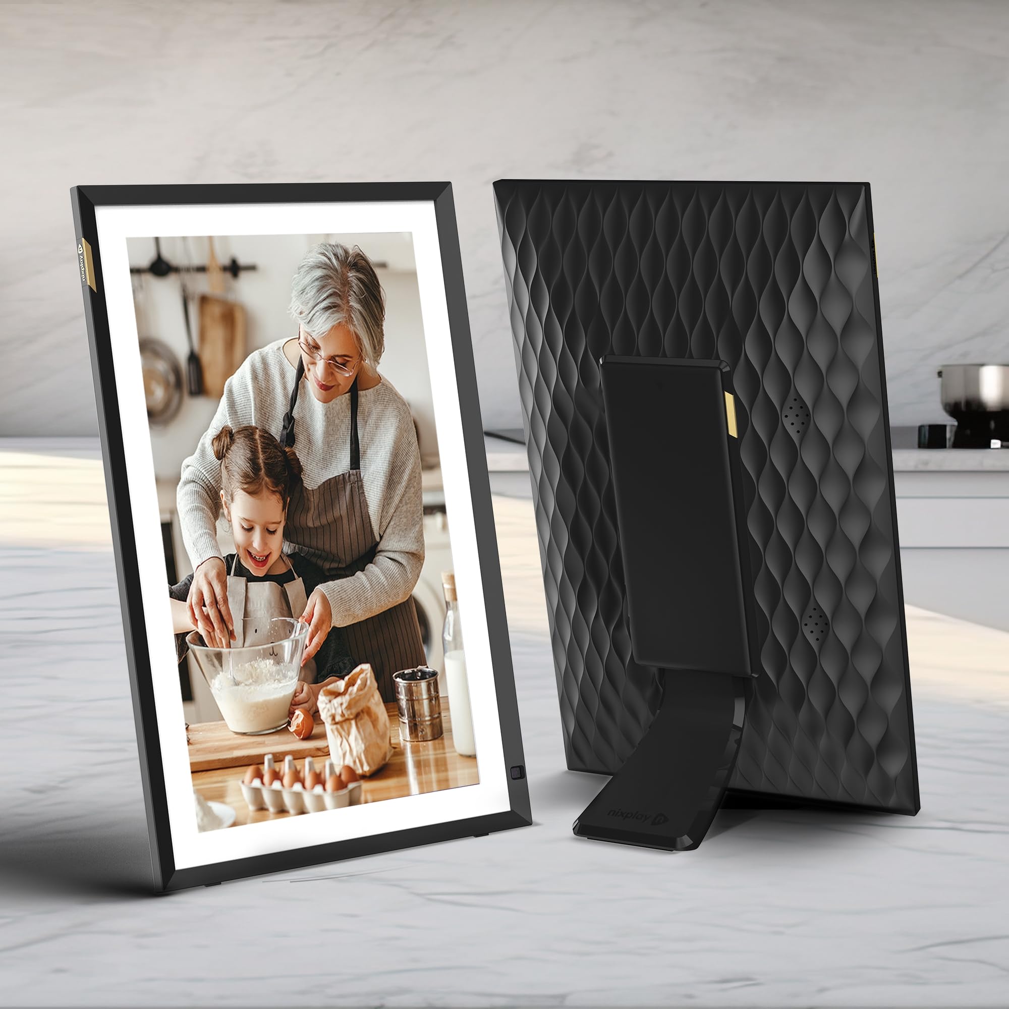 Nixplay Digital Touch Screen Picture Frame - 15.6” Photo Frame, Connecting Families & Friends (Black/White Matte)