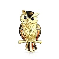 Lucky Large Fashion Statement Animal 3D Navy Blue Crystal Enamel Bird On Branch Wise Owl Scarf Brooch Pin For Women Teens Silver Gold Plated