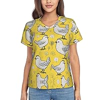 Yellow Chicken Women's T Shirts V-Neck Tops,Flowy Shirts Ideal Casual Occasions,Adaptable Summer Shirts for Most Women