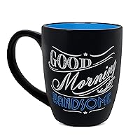 Kovot Good Morning Handsome Coffee Mug | 18-Oz Ceramic Tea Cup - Stylish Black with Cool Blue Interior