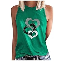 Heart Print Tank Tops for Women Summer Casual Sleeveless Shirts Loose Fit High Neck Cute Graphic Tee Basic T-Shirt