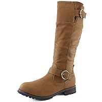 DailyShoes Women's Double Buckle Military Combat Boots Side Zipper Fashion Shoes