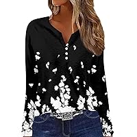 Blouses for Women Dressy Casual Sexy Floral Long Sleeve Tops Trendy V Neck Button Up Shirts Cute Pullover Tees