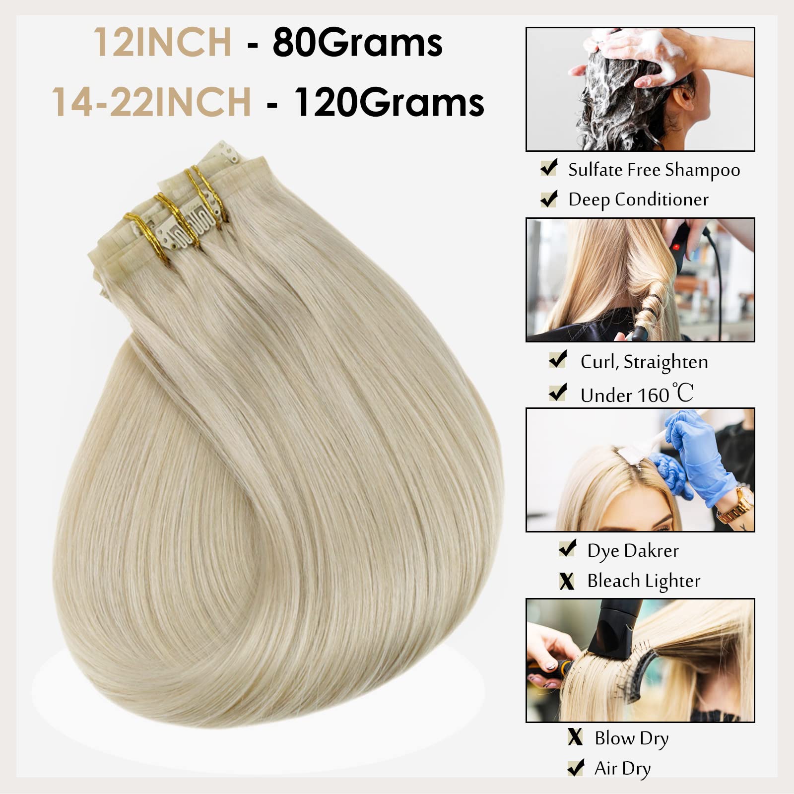 Full Shine Blonde Hair Clip in Hair Extensions Platinum Blonde Clip in Extensions Real Human Hair Invisible Pu Weft 8Pcs Straigt Natural Blonde Hair Clip in Hair 120 Grams 18 Inch