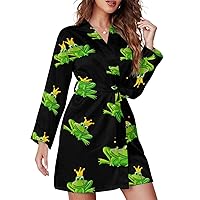 Cute Little Frog Prince Comfortable Womens Robe V Neck Sleepwear Short Bathrobe Loungewear