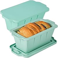 MacaRio Silicone Bread Loaf Pan Baking Molds with Lid, 4Lb Large Capacity Set of 2 Non-Stick Bread Pans for Homemade Breads, Cakes, Meat loaf, Ice cream, Ice cubes and More (Mint Green)