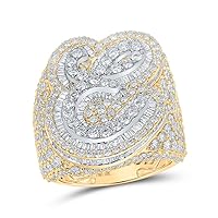 The Diamond Deal 10kt Two-tone Gold Mens Baguette Diamond E Initial Letter Ring 7-5/8 Cttw