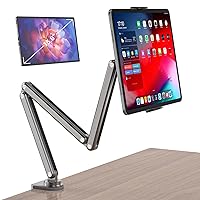 Tablet Stand for Desk, Aluminum Alloy Foldable Tablet Arm Mount Holder Compatible with iPad 10/9th, iPad Pro Air Mini, Galaxy Tab S9/S8, Surface Pro & More 7-15.6'' Tablet Portable Monitor-Gray