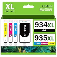 Compatible Ink Cartridge Replacement for HP 934XL 935XL, Black, Cyan, Magenta, Yellow, 4 Pack