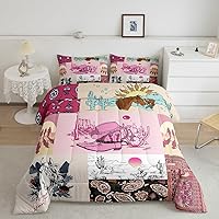 Manfei Cowgirls Comforter Set Full Size, Western Cowboy Bedding Set 3pcs for Kids Boys Girls Bedroom Decor, Cowboy Boots Horse Paisley Down Comforter Soft Polyester Quilt Set with 2 Pillowcases