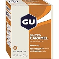 GU Energy Original Sports Nutrition Energy Gel, Vegan, Gluten-Free, Kosher, and Dairy-Free On-the-Go Energy for Any Workout, 8-Count, Salted Caramel