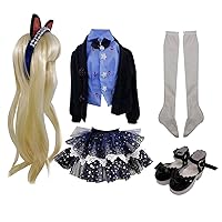 Set of Fashion Clothes Wigs Shoes Socks Accessories Full Set for 1/3 22in - 24in 60cm BJD Dolls (Linda)