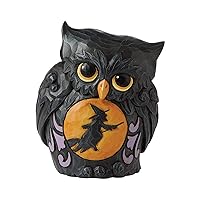 Jim Shore Miniature Black Owl with Witch Scene Mini Halloween Figurine 3.75 Inch, Gold