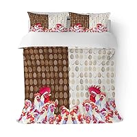 Rooster Duvet Cover Full Size Set, Country Animals Chicken Egg and Chicken Bedding Set 3 Pieces Soft Microfiber Quilt Cover for Kids Boys Teens Room Decor, Comforter Cover with 2 Pillowcase