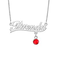 Classic Name Necklace With July Birthstone Personlized Custom Name Choker Stainless Steel Jewelry for Women Curb Chain Christmas Gift