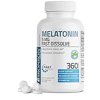 Bronson Melatonin 5mg Fast Dissolve Peppermint Tablets with Vitamin B6 - Promotes Relaxation, 360 Vegetarian Chewable Lozenges