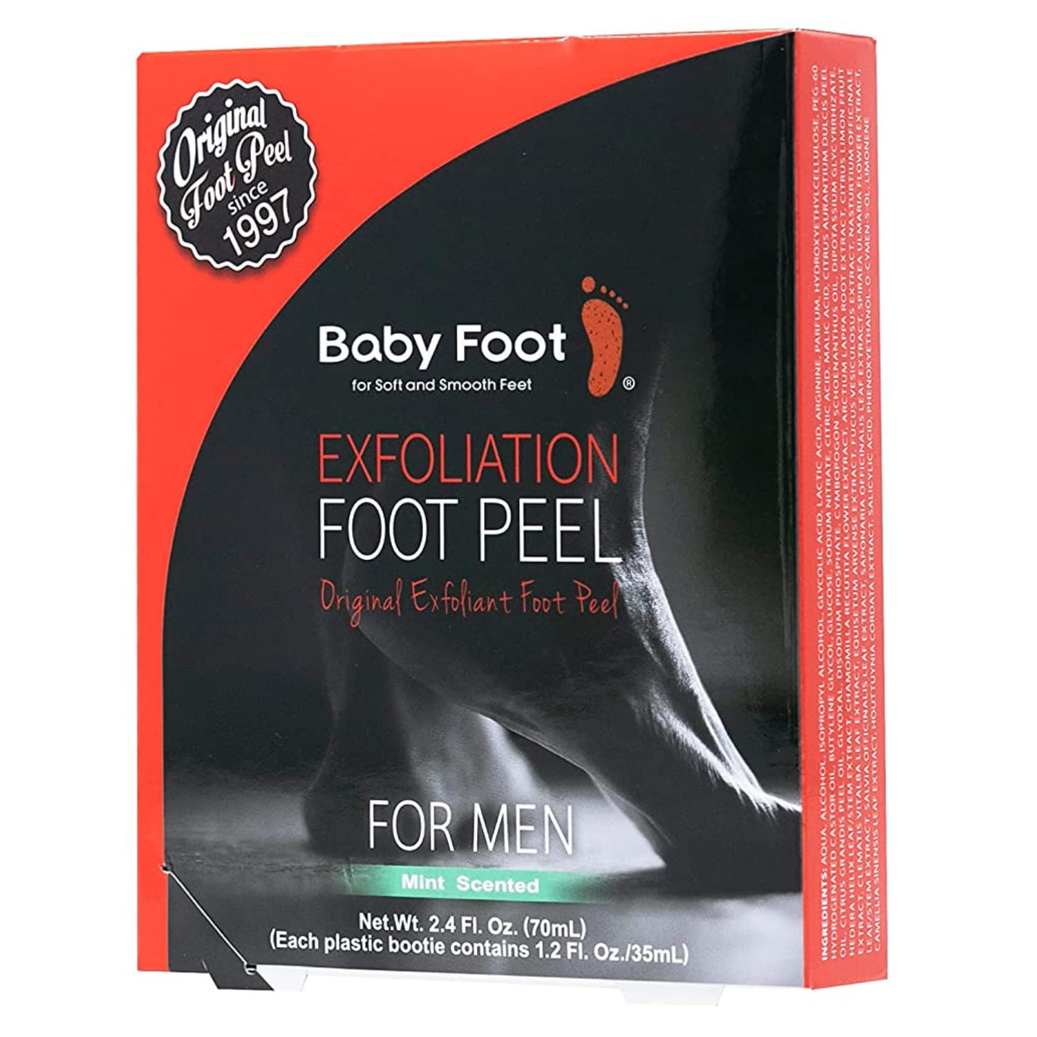 Baby Foot - Original Foot Peel Exfoliator For Men - Mint Scent Pair - Foot Peel Mask - Repair Rough Dry Cracked Feet and remove Dead Skin, Repair Heels and enjoy Baby Soft Smooth Feet 2.7 Fl. Oz. Mint Scented Pair