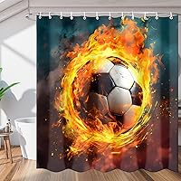 Fire Soccer Shower Curtain for Bathroom Decor, 72x72in Bath Curtains, Waterproof Bathroom Curtains with Hooks for Bathtubs