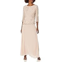 J Kara Plus Size Womens Scoop Neck Line with 3/4 Sleeve Beaded Top Long Dress
