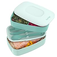 Bentgo® Classic - Adult Bento Box, All-in-One Stackable Lunch Box Container with 3 Compartments, Plastic Utensils, and Nylon Sealing Strap, BPA Free Food Container (Coastal Aqua)