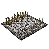 Metal Chess Set for Adults Royal British Army,Handmade Pieces and Different Design Wooden Chess Board King 3.35 inc (Mosaic)