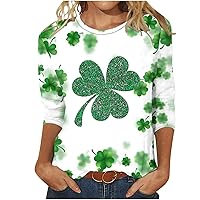 3/4 Sleeve Tshirtfor Women Lucky St Patricks Day Tees Shirt Shamrock Irish Tops Regular Fit Casual Graphic Tshirts