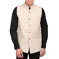 WINTAGE Men's Linen Blend Bandhgala Party Nehru Jacket Waistcoat - Four Colors