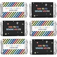 Pack of 90, Baby Shower Candy Wrappers, Mini Candy Bar Miniatures Wrappers Chocolate Bar Label Stickers for Boy,Girl Baby Shower Decor (No Candy) (Rainbow)
