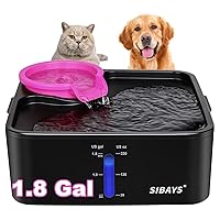 Dog Water Fountain for Large Dogs,1.8GAL Water Bowl Dispenser with 5 Layer Filter, Automatic Super Quiet Overflow Protection with Visible Water Level Drinking-Safe Material