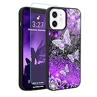 OOK Designs for iPhone 12/12 Pro Case Glitter Purple Butterfly Nebula Space Design Hard PC+Soft TPU Bumper Anti-Slip Ultra Thin Cover Protective Shockproof Case for iPhone 12/12 Pro