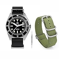 San Martin Dive Watches for Men SN0123G + 20mm One Piece Metal Buckle Watch Band Green