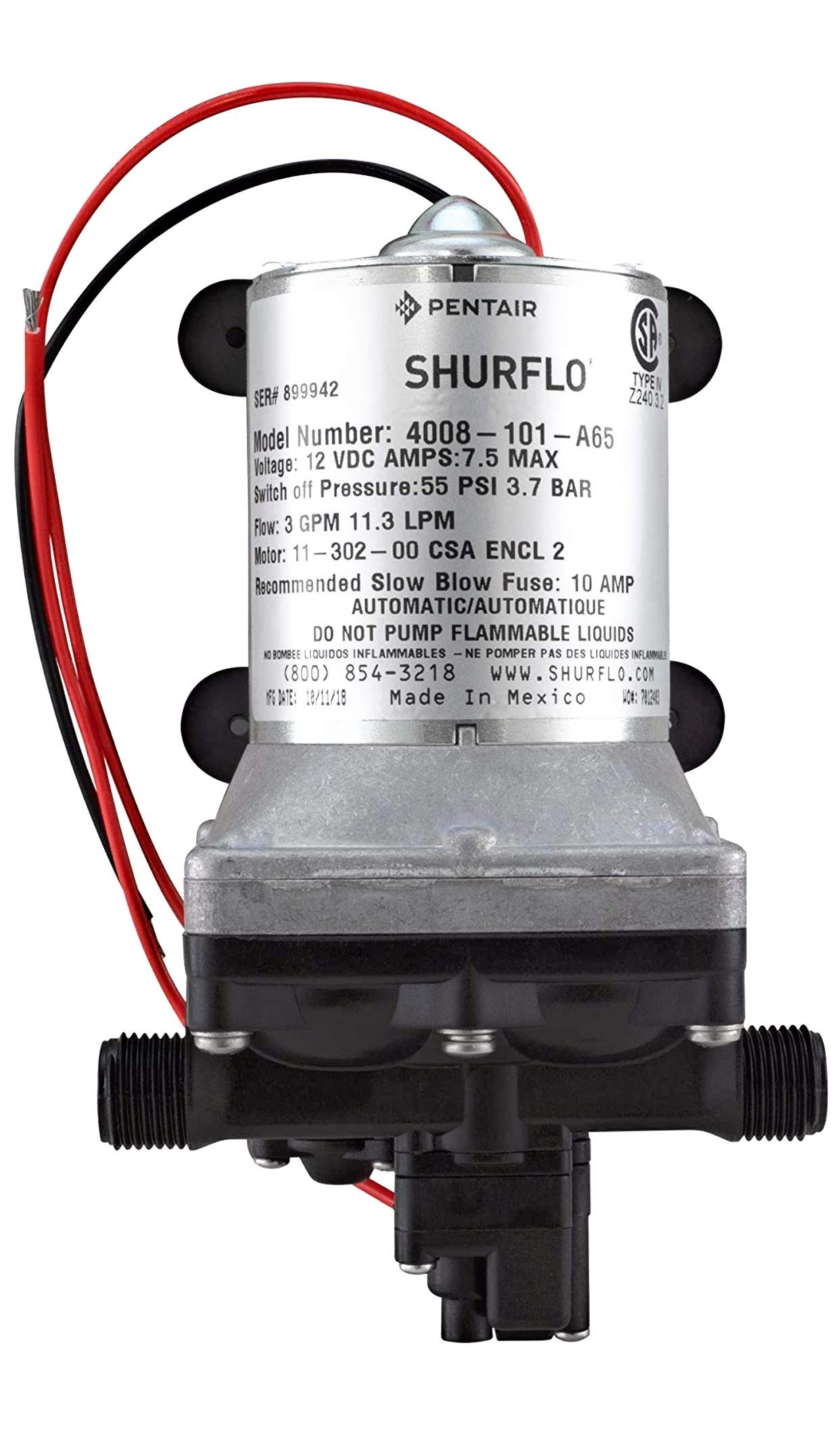 RV Water Pump Shurflo 4008-101-A65 3.0 GPM | 12V Water Pump | Self-Prime | Camper Water Pump | RV Plumbing (1 Pump)