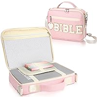 Large Chenille Letter Bible Cover for Girl Portable Preppy Patches Bible Case Church Bible Bag for Women with Handle and Shoulder Strap Bible Totes for Bible Study Accessories(Pink)