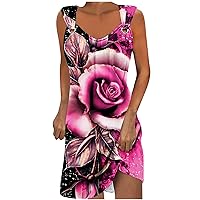Womens Mini Dresses Sleeveless Dressy Tank Dress O Ring Shoulder Strap Vintage Floral Sundresses Flowy Boho Summer Clothes