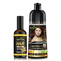 Hair Color Shampoo for Gray 500 ML Light Brown + Vitalizer Serum, Hair Strengthener, Thinning, Repairs Hair Follicles, Promotes Thicker, Stronger Hair