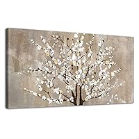Flower Canvas Wall Art for Living Room Plum Blossom Canvas Wall Pictures for Bedroom Wall Decor Brown Pink White Elegant Floral Canvas Prints Artwork Home Decorations Framed Ready to Hang 30