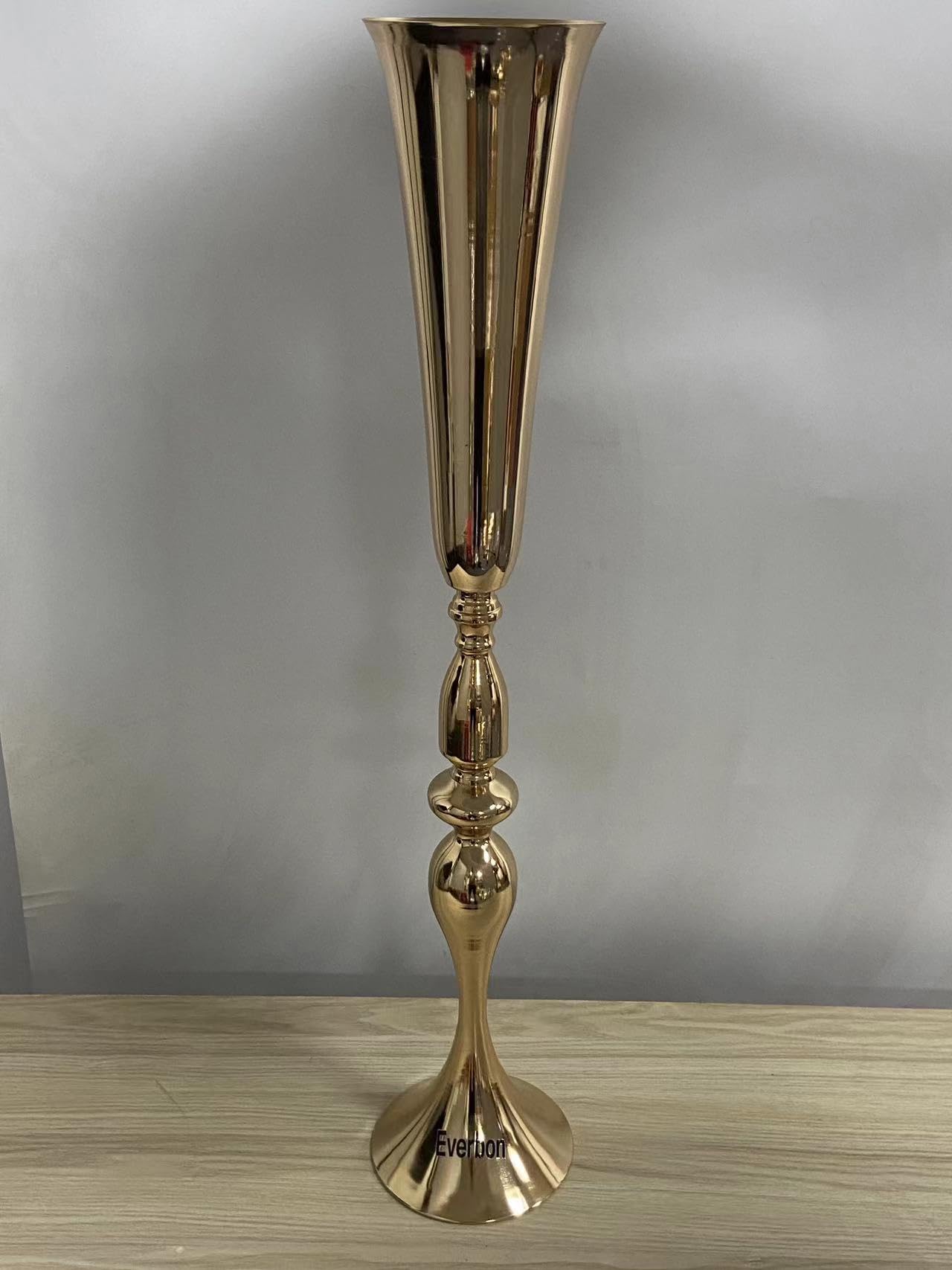 Everbon Gold Metal Trumpet Vase Decorative Centerpieces, 34.6 Inches Tall, 10 Pieces