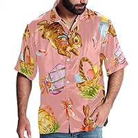 Watercolor Easter Rabbit and Eggs Men Casual Button Down Shirts Short Sleeve