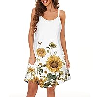 Women's Summer T Shirt Sundress Spaghetti Strap V Neck Trendy Tank Dress Casual Beach Cover Up with Pockets
