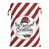 Jolly Jon Large Christmas Bags Santa Sacks - Red Candy Cane Santa Sack - XL Large Reusable Christmas Gift Bag - 17.5 x 24.5 with Drawstring Closure