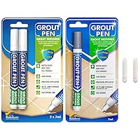 Grout Pen Tile Paint Marker: Grey 1 Pack and 2 Pack White with Extra Tips (Narrow, 5mm) - Waterproof Tile Grout Colorant Marker for Cleaner Looking Floors & Whitener Without Bleach