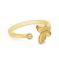 Gold Plated Adjustable Ring 2mm (0.03 ct. tw) Diamond Butterfly Ring