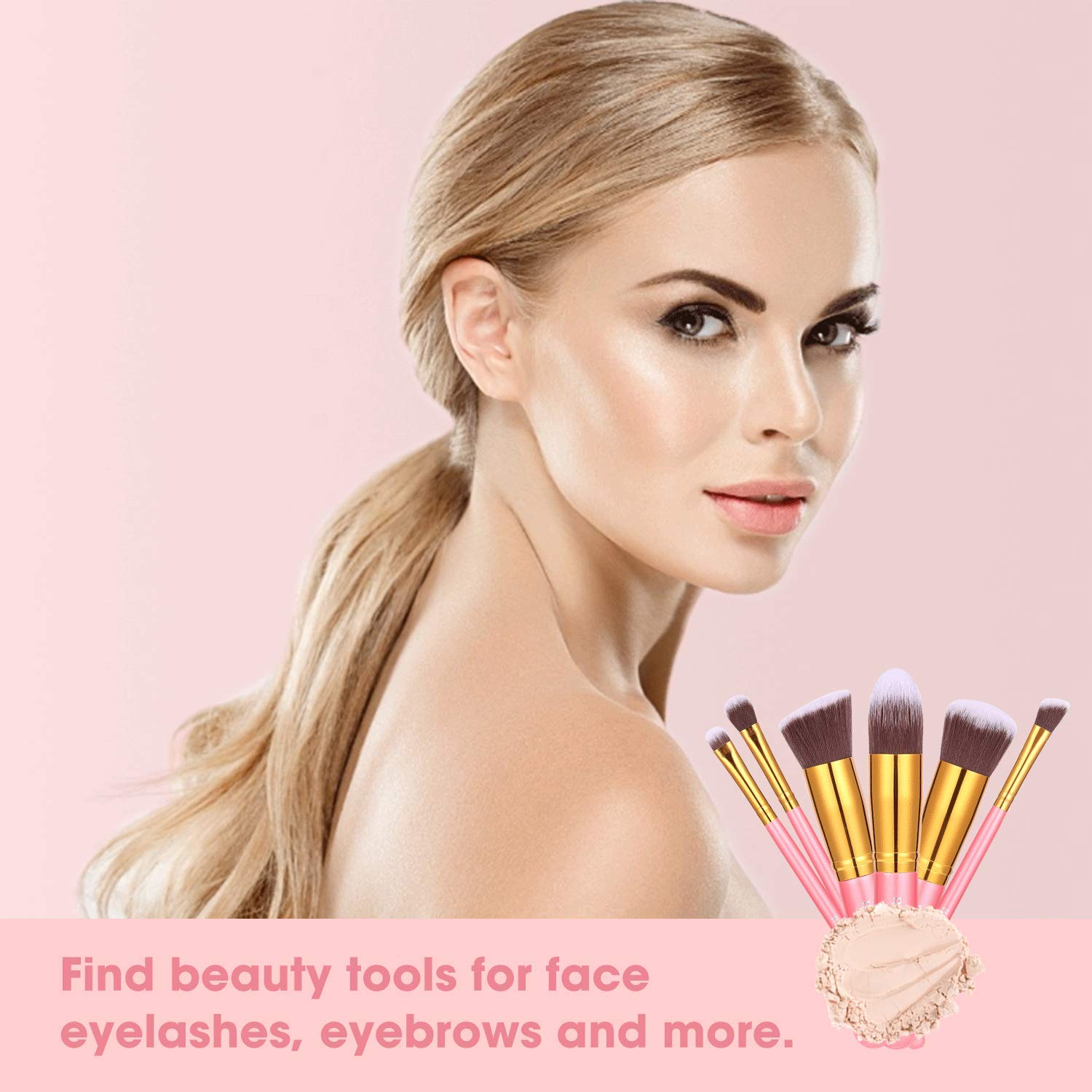 BS-MALL New 14 Pcs Makeup Brushes Premium Synthetic Kabuki Makeup Brush Set Cosmetics Foundation Blending Blush Eyeliner Face Powder Brush Makeup Brush Kit(golden Pink)