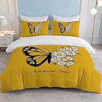 Black Butterfly Duvet Cover Twin - Soft Yellow Butterfly Bedding Sets with Daisy Flower 3 Piece Butterfly Bed Set for Kids Girls Boys (Twin, Yellow)