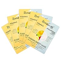 The Crème Shop - Vitamin C & Hyaluronic Acid Fusion Full Face Masks, Korean Facial Skin Care and Moisturizer - Hydrating, blackhead remover, scar cream Natural Beauty Essence - 5 Sheets Set