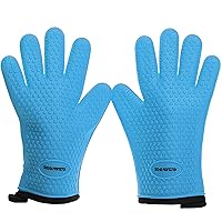 KITCHEN PERFECTION Silicone Smoker Oven Gloves-Extreme HeatResistant BBQ Gloves-Handle Hot Food Right on Your Grill BBQ Fryer&Pit|Waterproof Grilling Cooking Baking Mitts|Superior Value Set+3 Bonuses