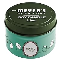 MRS. MEYER'S CLEAN DAY Soy Tin Candle, 12 Hour Burn Time, Made with Soy Wax and Essential Oils, Basil, 2.9 oz