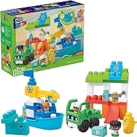 MEGA BLOKS Fisher-Price Toddler Building Blocks Toy Set, Green Town Ocean Time Clean Up with 70 Pieces, 3 Figures, Ages 1+ Years